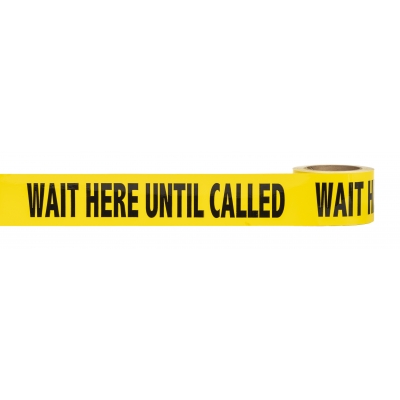 17770-9141-336, Social Distancing Warning Vinyl Floor Tape - WAIT HERE UNTIL CALLED - 3” x 108' - Black/Yellow, Flagging Direct