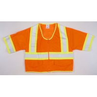 16393, ANSI CL 3 Orange Mesh Vest w/ Pouch Pocket 4 LSL, Flagging Direct